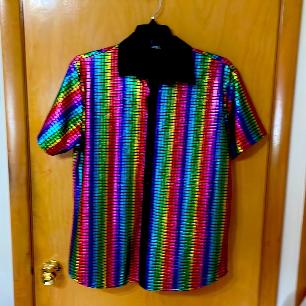 Men’s Mulicolorfed Button Down Shirt Disco Look Size Large Like New